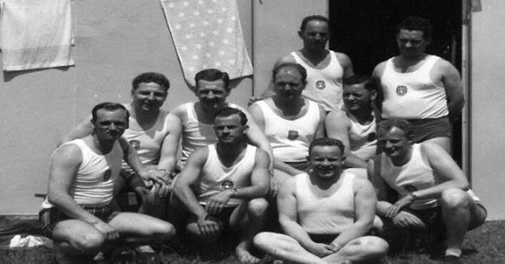14_Unsere Gruppe bei den Intern. Feuerwehrwettkaempfen in Bad Godesberg BRD 1961